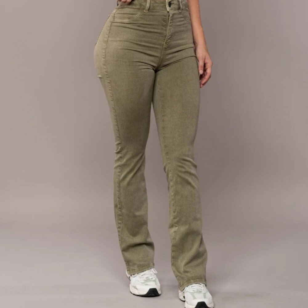 Fitjeans -  Pastel Flared - Khaki -  Size L - Picture 3 of 6